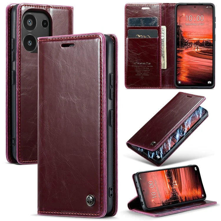 CASEME 013 Series For Xiaomi Redmi Note 13 4G Case Retro Leather Wallet Flip Phone Cover