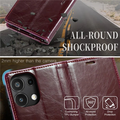 CASEME 013 Series For Xiaomi Redmi Note 13 4G Case Retro Leather Wallet Flip Phone Cover