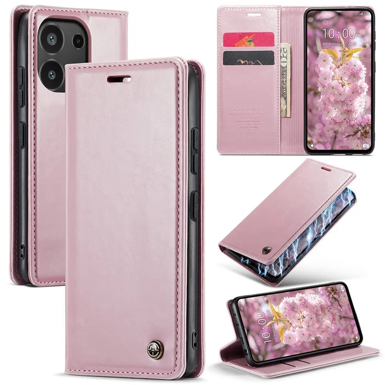 CASEME 013 Series For Xiaomi Redmi Note 13 4G Case Retro Leather Wallet Flip Phone Cover