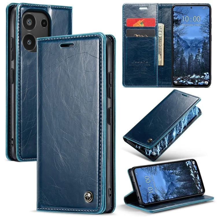 CASEME 013 Series For Xiaomi Redmi Note 13 4G Case Retro Leather Wallet Flip Phone Cover