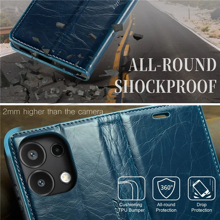 CASEME 013 Series For Xiaomi Redmi Note 13 4G Case Retro Leather Wallet Flip Phone Cover