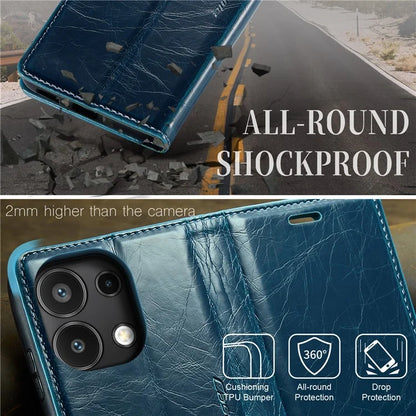CASEME 013 Series For Xiaomi Redmi Note 13 4G Case Retro Leather Wallet Flip Phone Cover