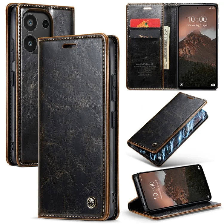 CASEME 013 Series For Xiaomi Redmi Note 13 4G Case Retro Leather Wallet Flip Phone Cover