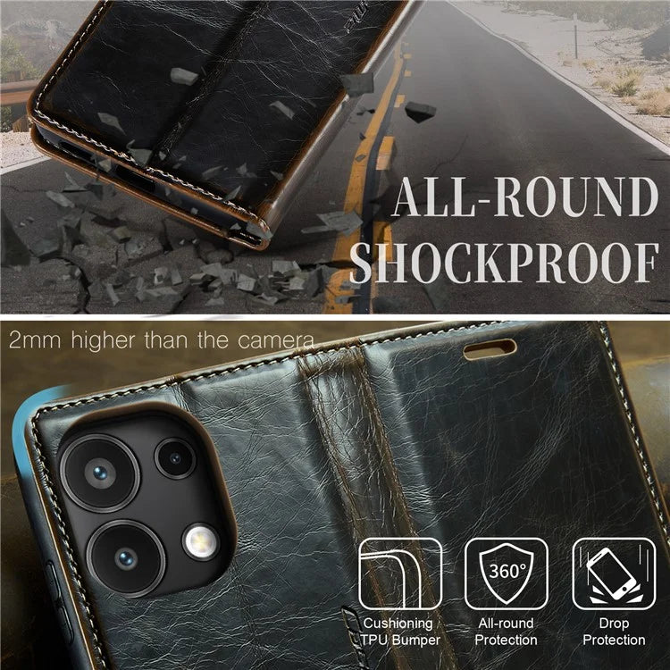 CASEME 013 Series For Xiaomi Redmi Note 13 4G Case Retro Leather Wallet Flip Phone Cover