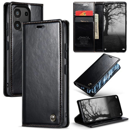 CASEME 013 Series For Xiaomi Redmi Note 13 4G Case Retro Leather Wallet Flip Phone Cover