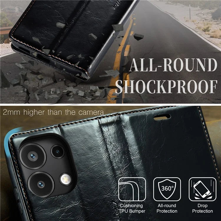 CASEME 013 Series For Xiaomi Redmi Note 13 4G Case Retro Leather Wallet Flip Phone Cover