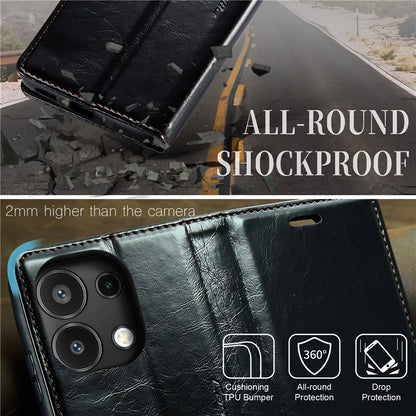 CASEME 013 Series For Xiaomi Redmi Note 13 4G Case Retro Leather Wallet Flip Phone Cover