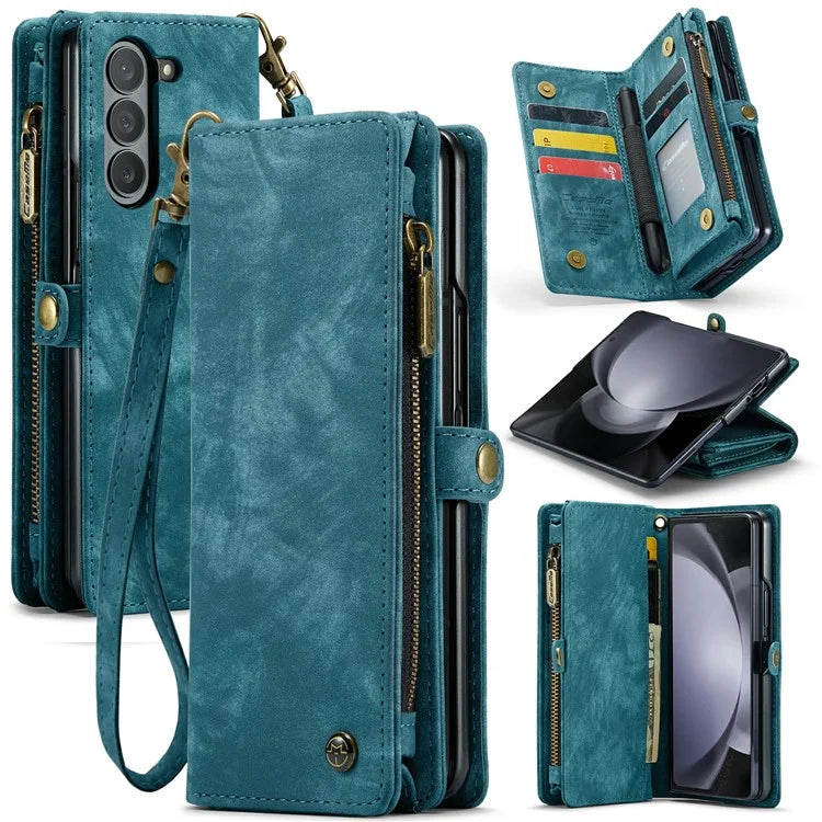 CASEME 008 Series for Samsung Galaxy Z Fold5 5G Case Stand Zipper Wallet Leather Phone Cover