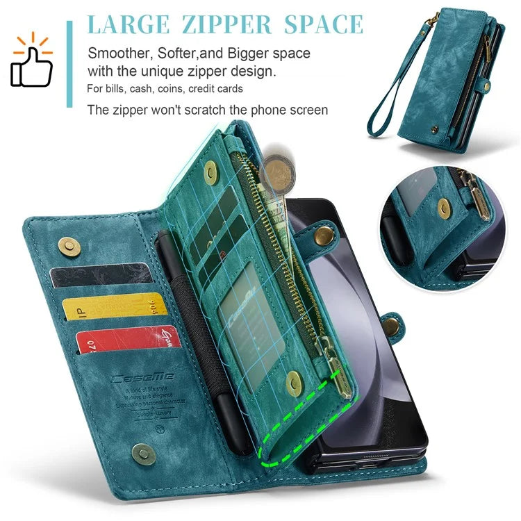 CASEME 008 Series for Samsung Galaxy Z Fold5 5G Case Stand Zipper Wallet Leather Phone Cover