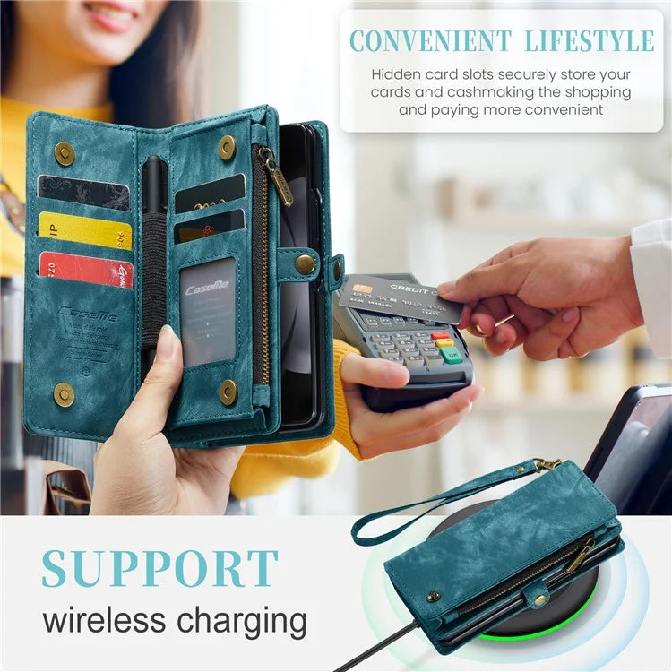 CASEME 008 Series for Samsung Galaxy Z Fold5 5G Case Stand Zipper Wallet Leather Phone Cover