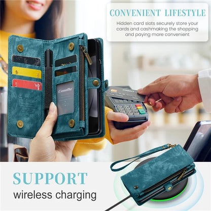 CASEME 008 Series for Samsung Galaxy Z Fold5 5G Case Stand Zipper Wallet Leather Phone Cover