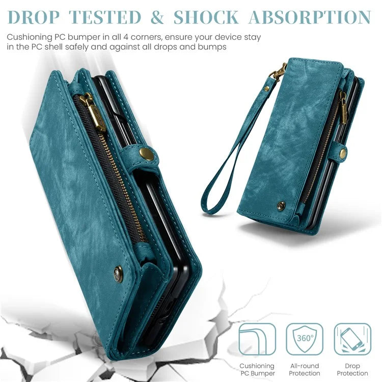 CASEME 008 Series for Samsung Galaxy Z Fold5 5G Case Stand Zipper Wallet Leather Phone Cover