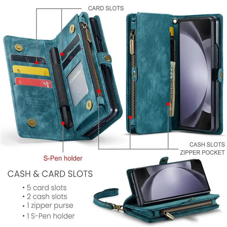 CASEME 008 Series for Samsung Galaxy Z Fold5 5G Case Stand Zipper Wallet Leather Phone Cover