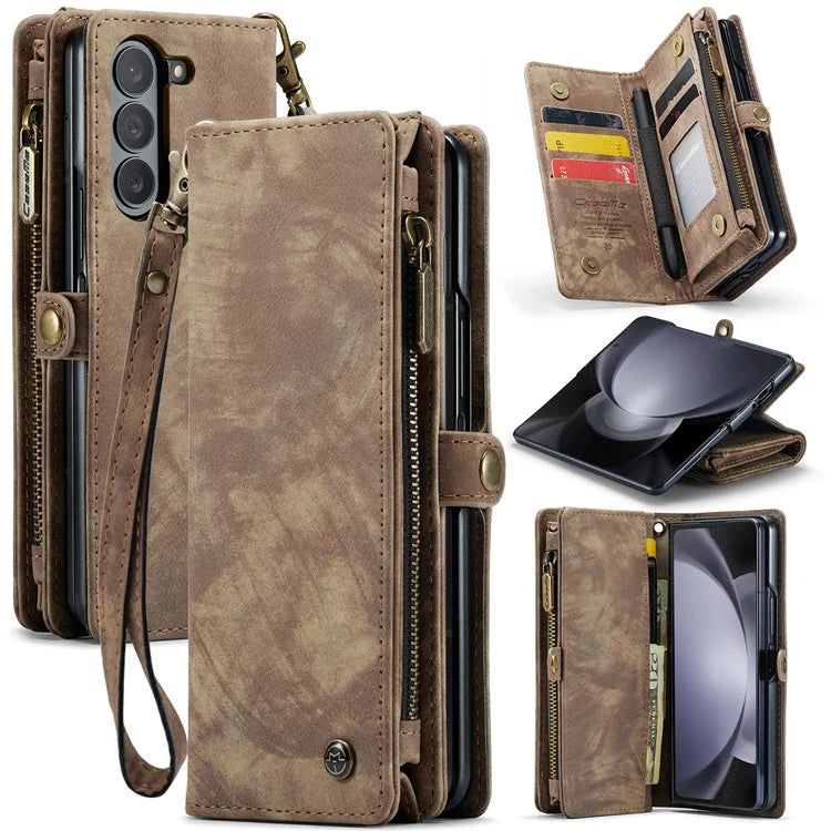 CASEME 008 Series for Samsung Galaxy Z Fold5 5G Case Stand Zipper Wallet Leather Phone Cover