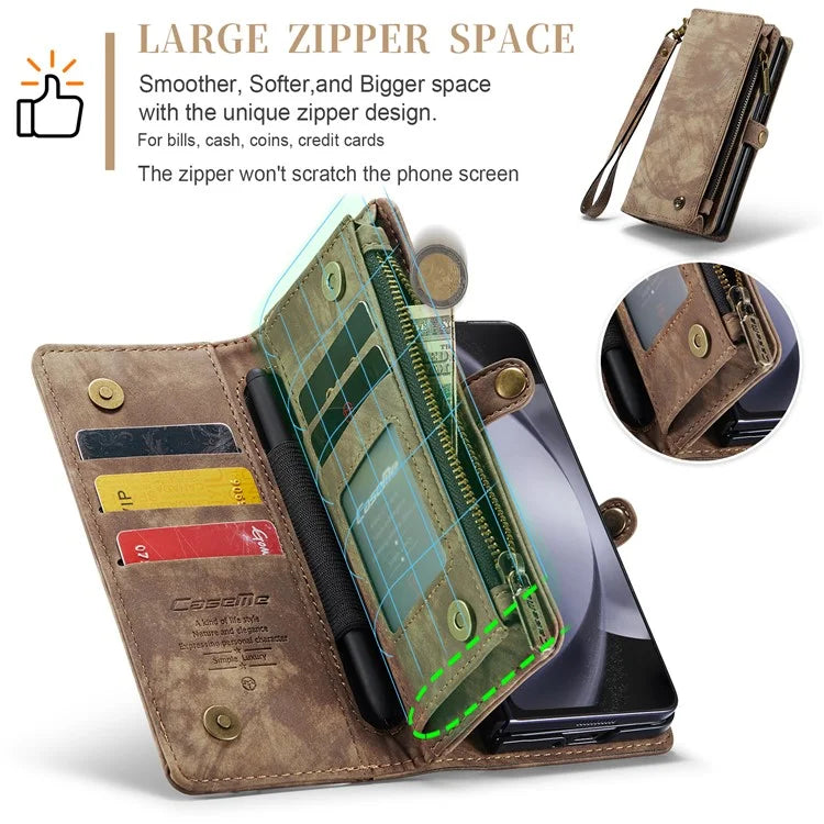 CASEME 008 Series for Samsung Galaxy Z Fold5 5G Case Stand Zipper Wallet Leather Phone Cover
