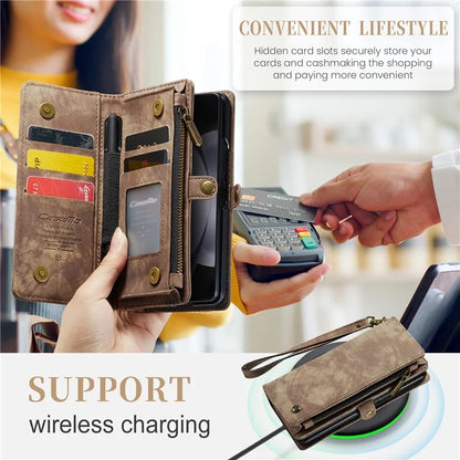 CASEME 008 Series for Samsung Galaxy Z Fold5 5G Case Stand Zipper Wallet Leather Phone Cover