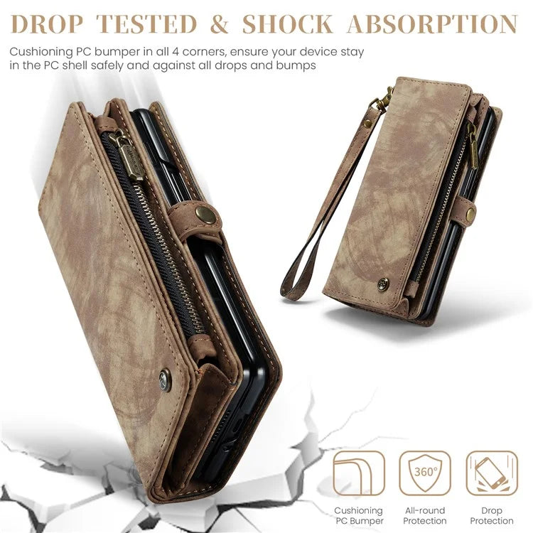 CASEME 008 Series for Samsung Galaxy Z Fold5 5G Case Stand Zipper Wallet Leather Phone Cover