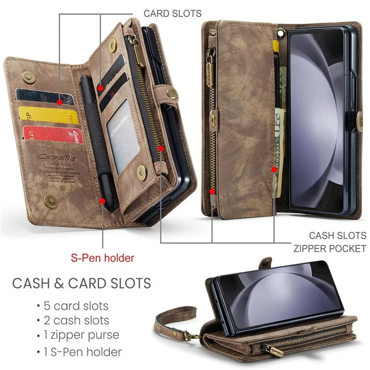 CASEME 008 Series for Samsung Galaxy Z Fold5 5G Case Stand Zipper Wallet Leather Phone Cover