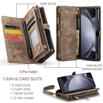 CASEME 008 Series for Samsung Galaxy Z Fold5 5G Case Stand Zipper Wallet Leather Phone Cover