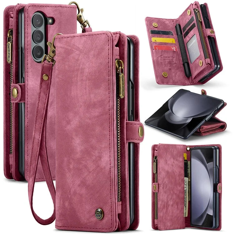 CASEME 008 Series for Samsung Galaxy Z Fold5 5G Case Stand Zipper Wallet Leather Phone Cover