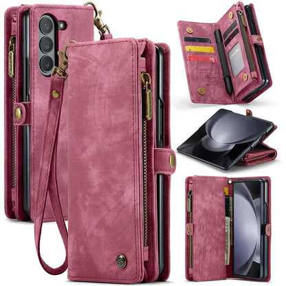 CASEME 008 Series for Samsung Galaxy Z Fold5 5G Case Stand Zipper Wallet Leather Phone Cover