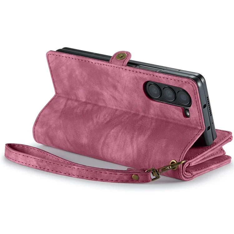 CASEME 008 Series for Samsung Galaxy Z Fold5 5G Case Stand Zipper Wallet Leather Phone Cover