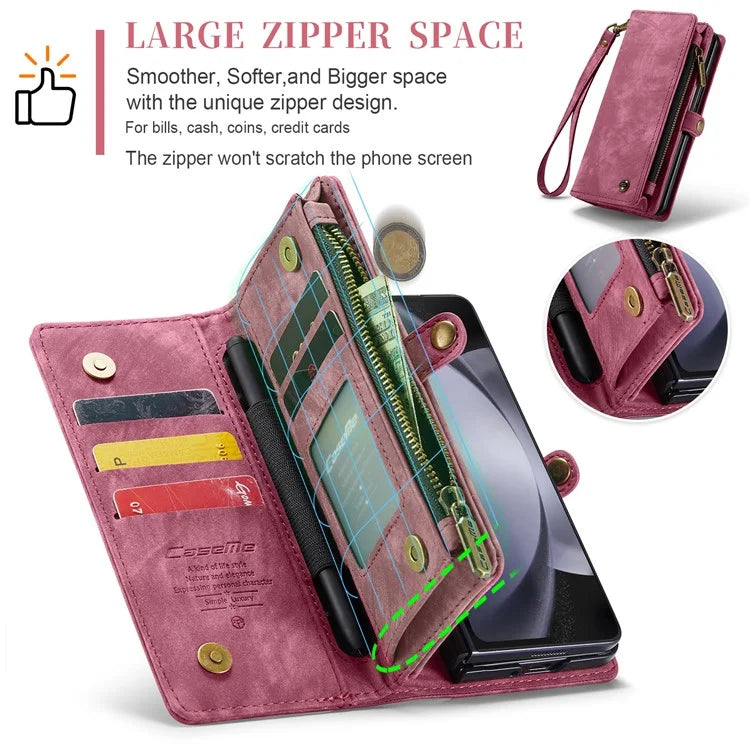 CASEME 008 Series for Samsung Galaxy Z Fold5 5G Case Stand Zipper Wallet Leather Phone Cover