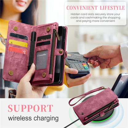 CASEME 008 Series for Samsung Galaxy Z Fold5 5G Case Stand Zipper Wallet Leather Phone Cover
