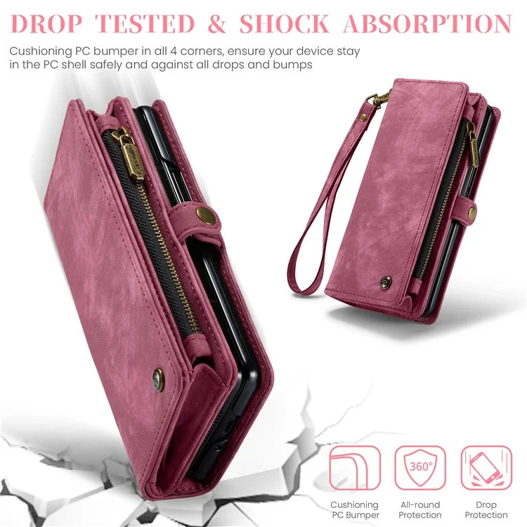 CASEME 008 Series for Samsung Galaxy Z Fold5 5G Case Stand Zipper Wallet Leather Phone Cover