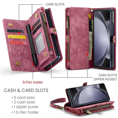 CASEME 008 Series for Samsung Galaxy Z Fold5 5G Case Stand Zipper Wallet Leather Phone Cover