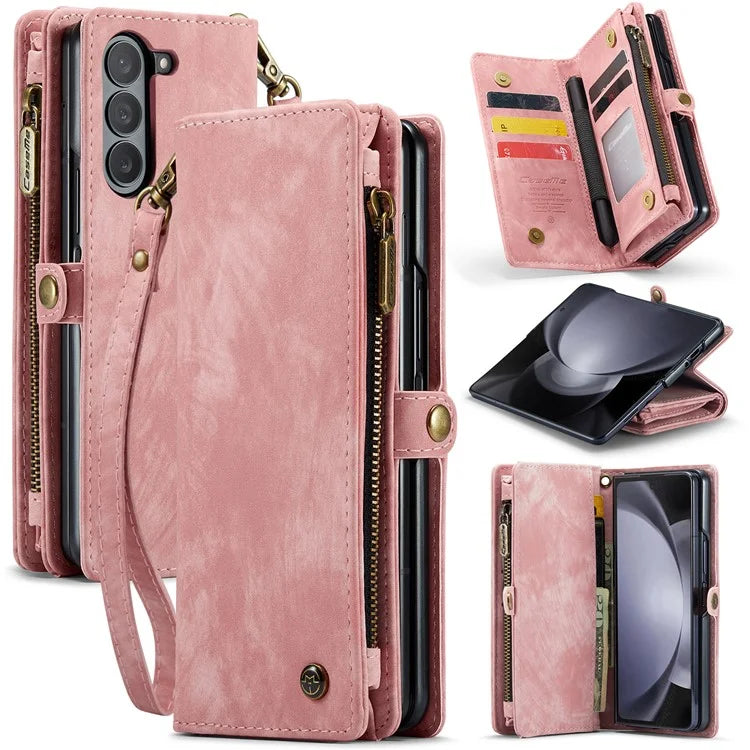 CASEME 008 Series for Samsung Galaxy Z Fold5 5G Case Stand Zipper Wallet Leather Phone Cover