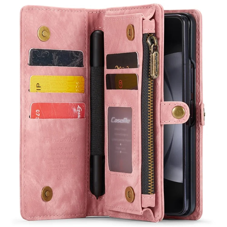 CASEME 008 Series for Samsung Galaxy Z Fold5 5G Case Stand Zipper Wallet Leather Phone Cover
