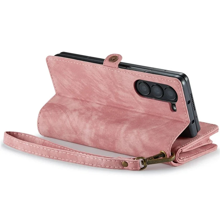 CASEME 008 Series for Samsung Galaxy Z Fold5 5G Case Stand Zipper Wallet Leather Phone Cover