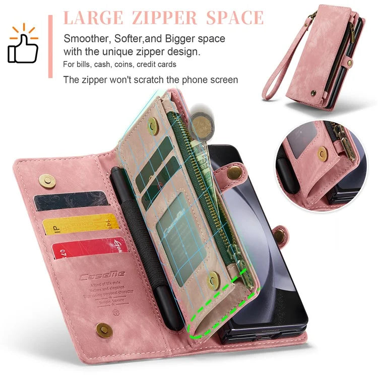CASEME 008 Series for Samsung Galaxy Z Fold5 5G Case Stand Zipper Wallet Leather Phone Cover