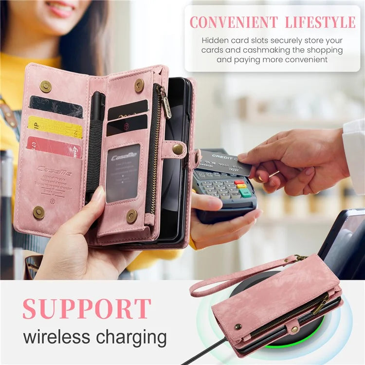 CASEME 008 Series for Samsung Galaxy Z Fold5 5G Case Stand Zipper Wallet Leather Phone Cover