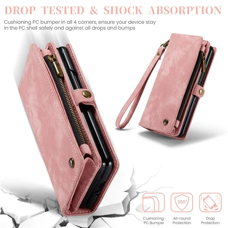 CASEME 008 Series for Samsung Galaxy Z Fold5 5G Case Stand Zipper Wallet Leather Phone Cover