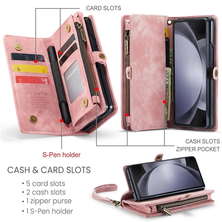 CASEME 008 Series for Samsung Galaxy Z Fold5 5G Case Stand Zipper Wallet Leather Phone Cover