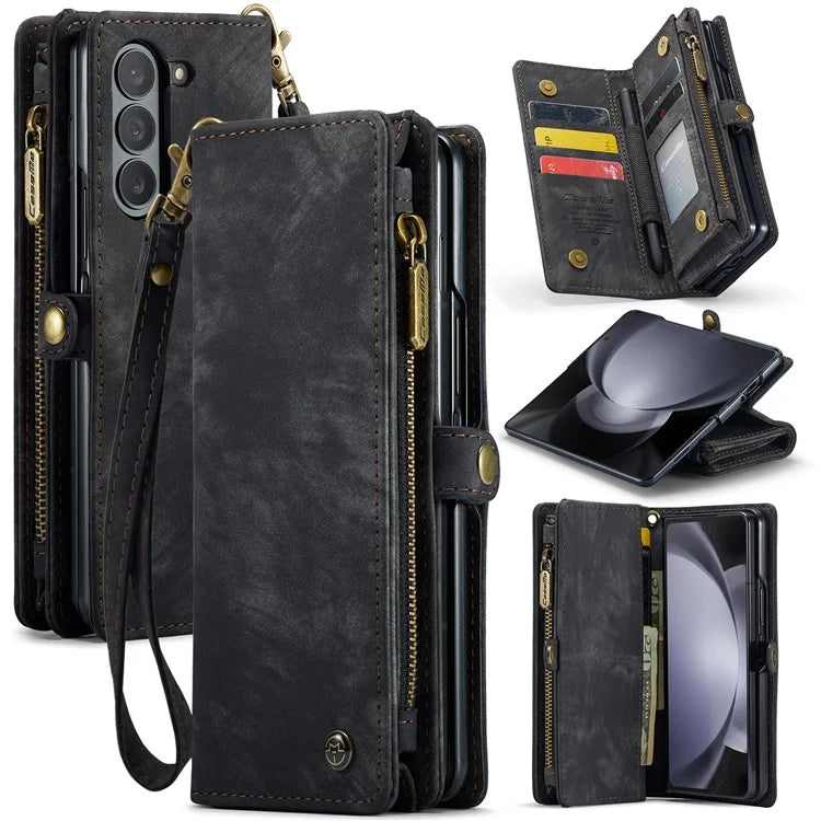 CASEME 008 Series for Samsung Galaxy Z Fold5 5G Case Stand Zipper Wallet Leather Phone Cover