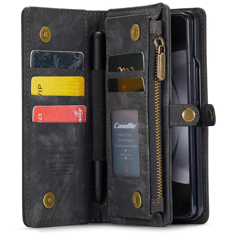 CASEME 008 Series for Samsung Galaxy Z Fold5 5G Case Stand Zipper Wallet Leather Phone Cover