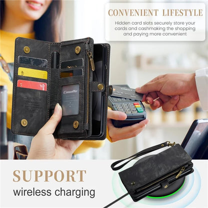 CASEME 008 Series for Samsung Galaxy Z Fold5 5G Case Stand Zipper Wallet Leather Phone Cover