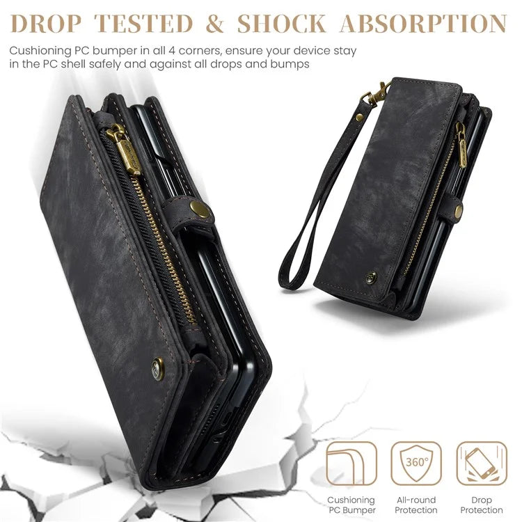 CASEME 008 Series for Samsung Galaxy Z Fold5 5G Case Stand Zipper Wallet Leather Phone Cover