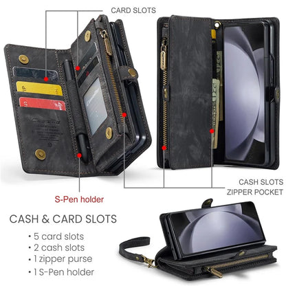CASEME 008 Series for Samsung Galaxy Z Fold5 5G Case Stand Zipper Wallet Leather Phone Cover