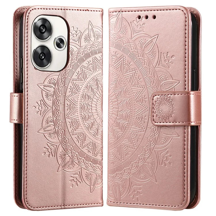 For Xiaomi Poco F6 5G / Redmi Turbo 3 5G Case Imprinted Totem PU Leather Phone Cover Gold