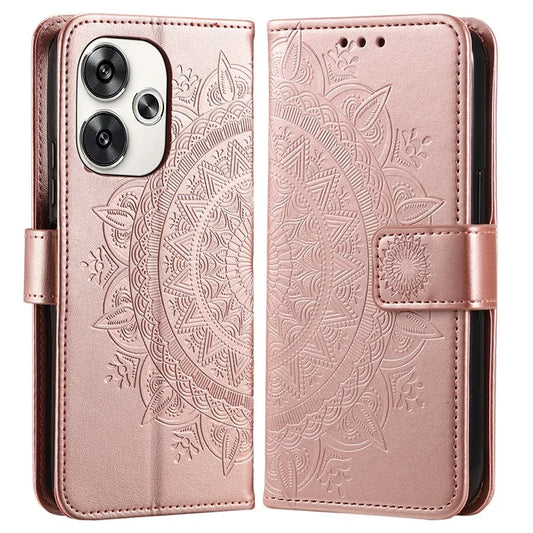 For Xiaomi Poco F6 5G / Redmi Turbo 3 5G Case Imprinted Totem PU Leather Phone Cover Gold