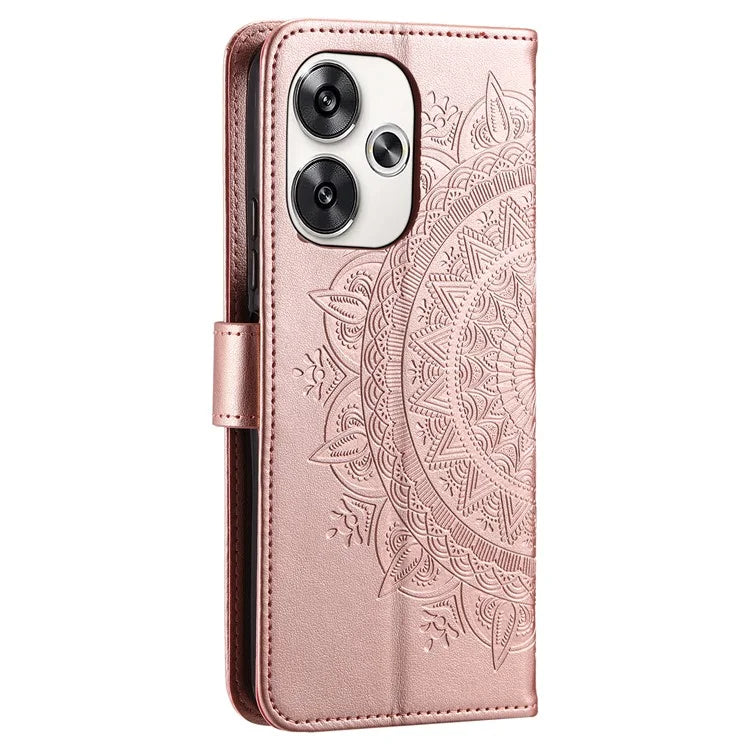 For Xiaomi Poco F6 5G / Redmi Turbo 3 5G Case Imprinted Totem PU Leather Phone Cover Gold