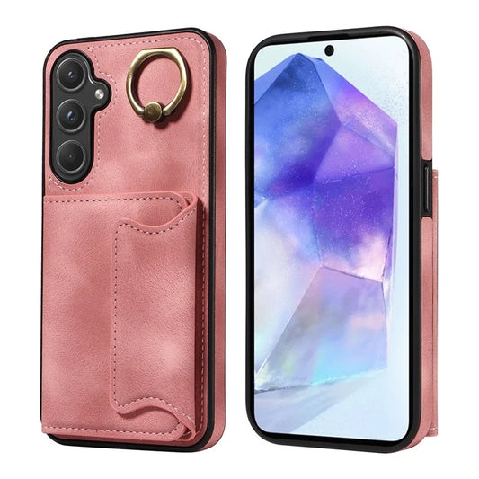 001 For Samsung Galaxy A55 5G Case Ring Kickstand PU+TPU Phone Cover with Card Holder