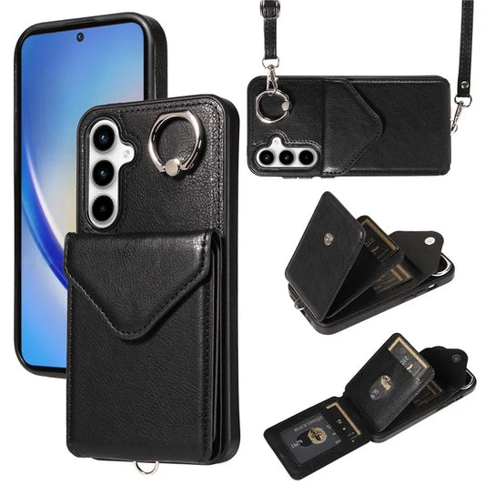 005 For Samsung Galaxy A55 5G Case with Shoulder Strap PU Leather+TPU Card Slots Cover