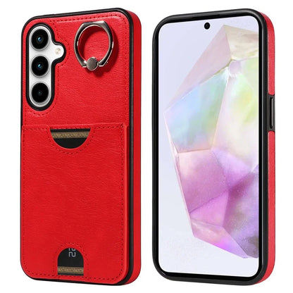 006 For Samsung Galaxy A35 5G Case Anti-Drop PU + TPU Phone Cover Card Slot Ring Kickstand