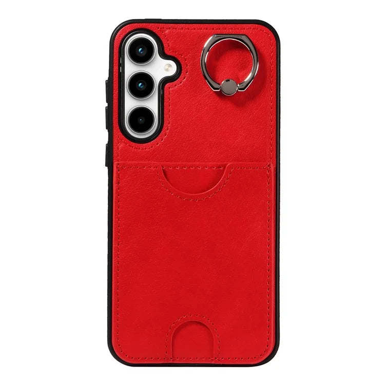 006 For Samsung Galaxy A35 5G Case Anti-Drop PU + TPU Phone Cover Card Slot Ring Kickstand