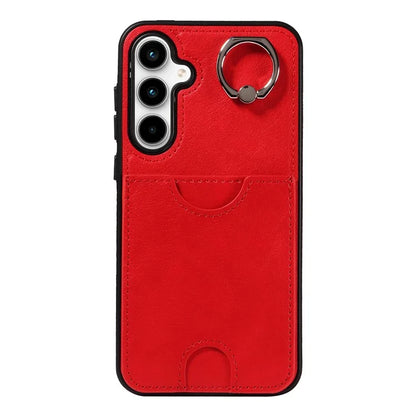 006 For Samsung Galaxy A35 5G Case Anti-Drop PU + TPU Phone Cover Card Slot Ring Kickstand